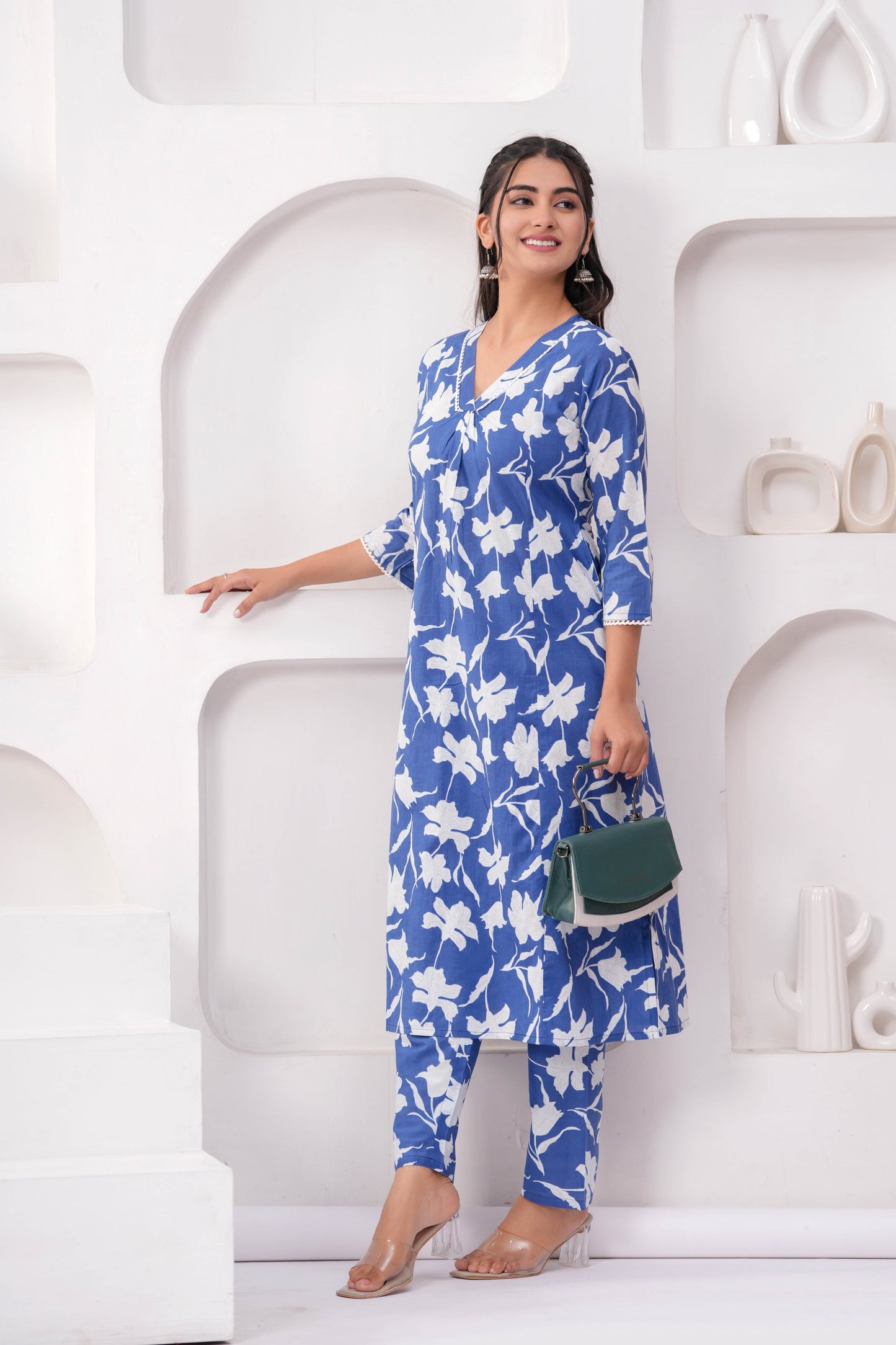 Blue Printed Two Piece Cotton Co-ord Set