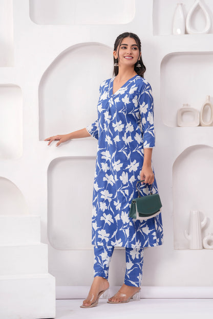 Blue Printed Two Piece Cotton Co-ord Set