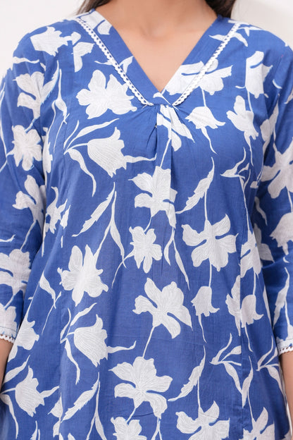Blue Printed Two Piece Cotton Co-ord Set