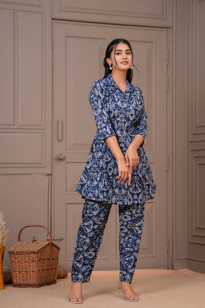 Navy Blue Printed Two Piece Cotton Co-ord Set