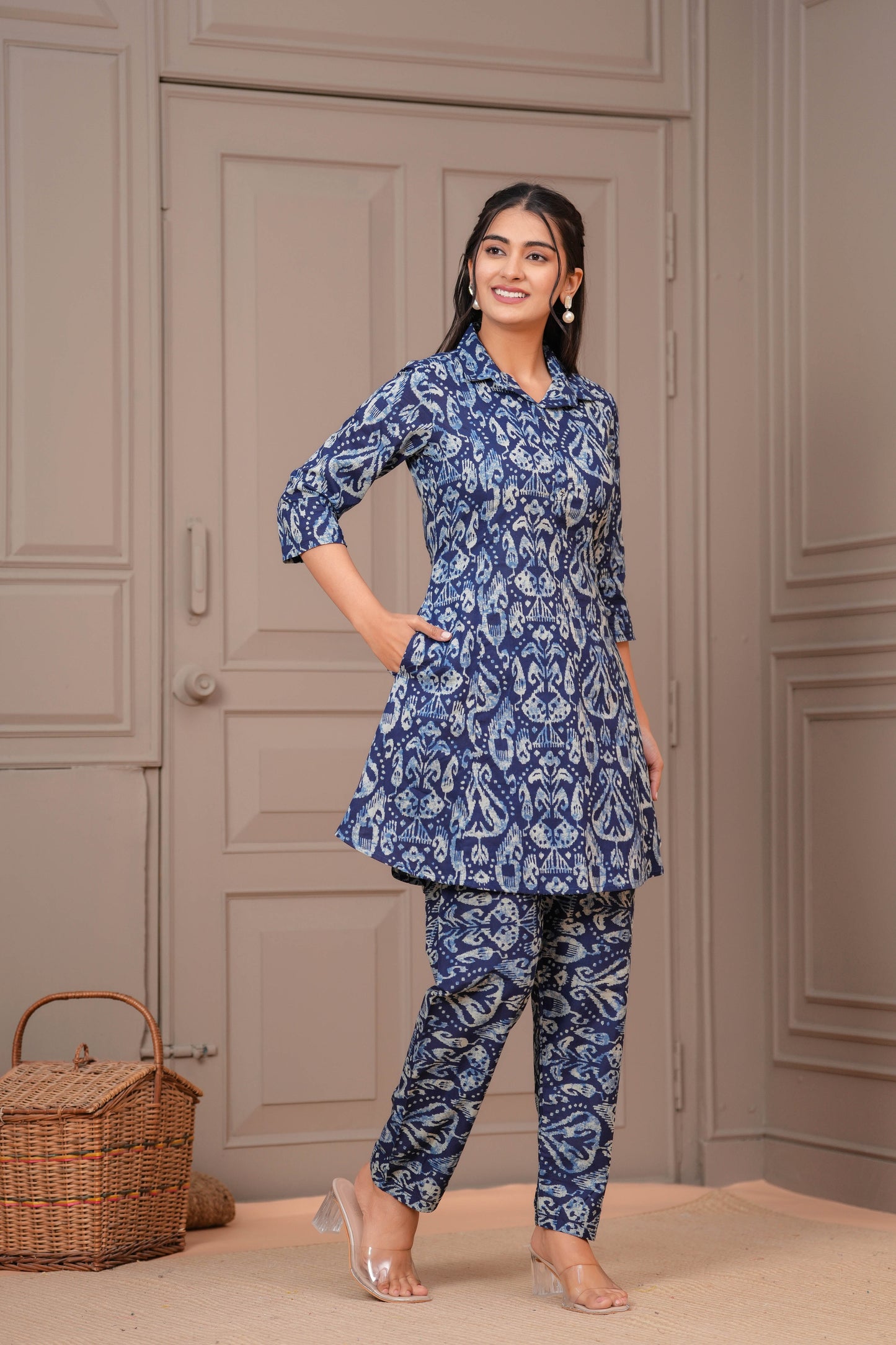 Navy Blue Printed Two Piece Cotton Co-ord Set