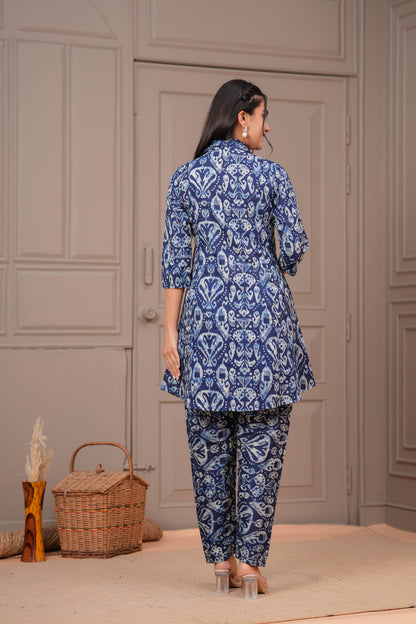 Navy Blue Printed Two Piece Cotton Co-ord Set