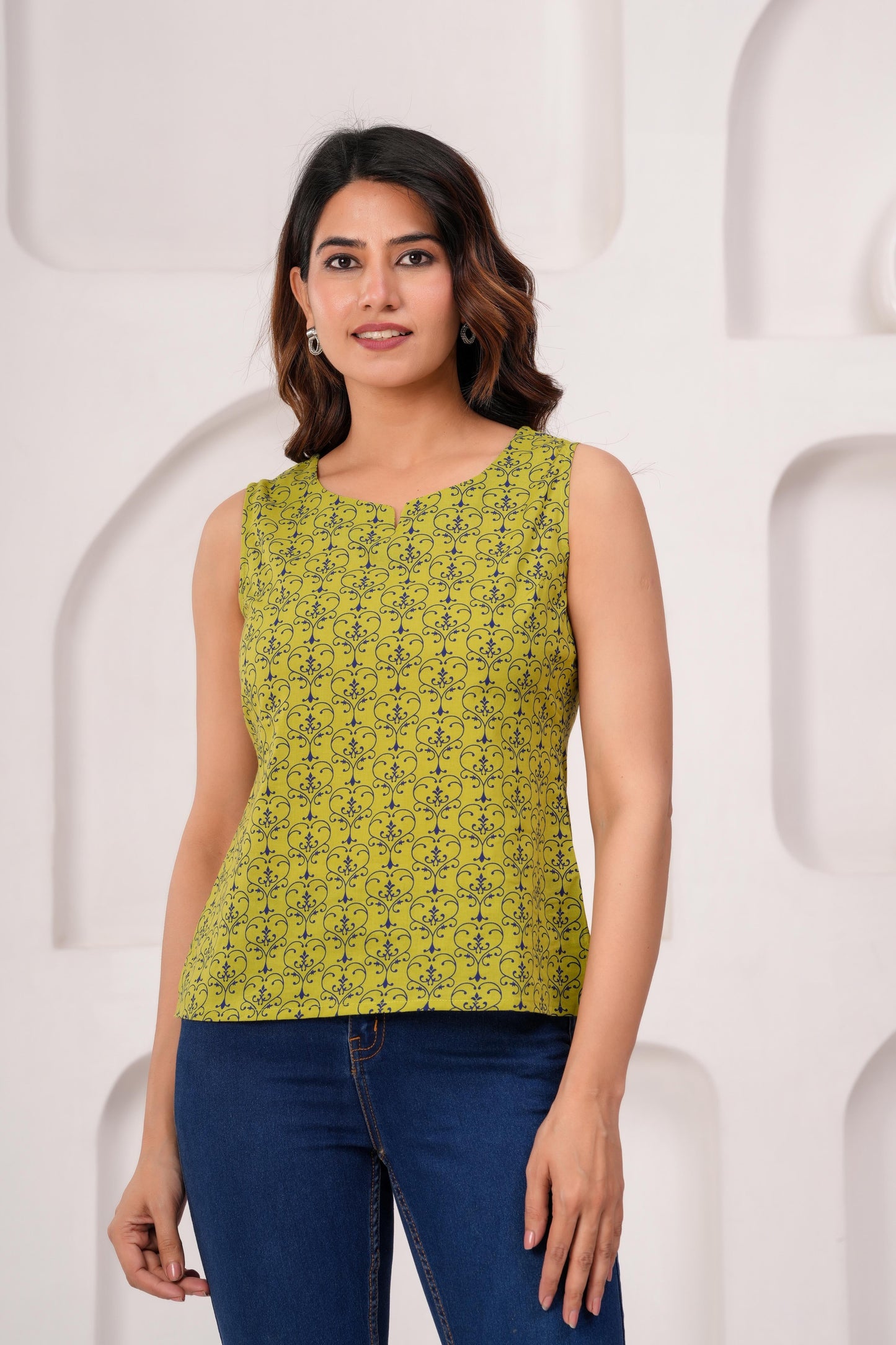 Green Printed Straight Top