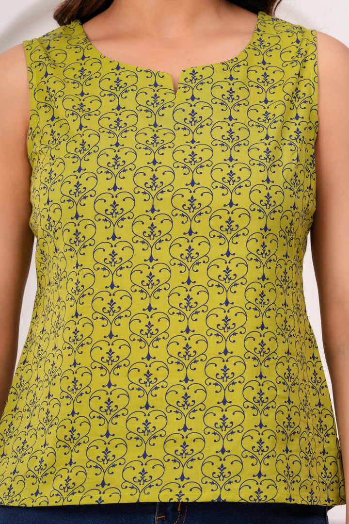 Green Printed Straight Top