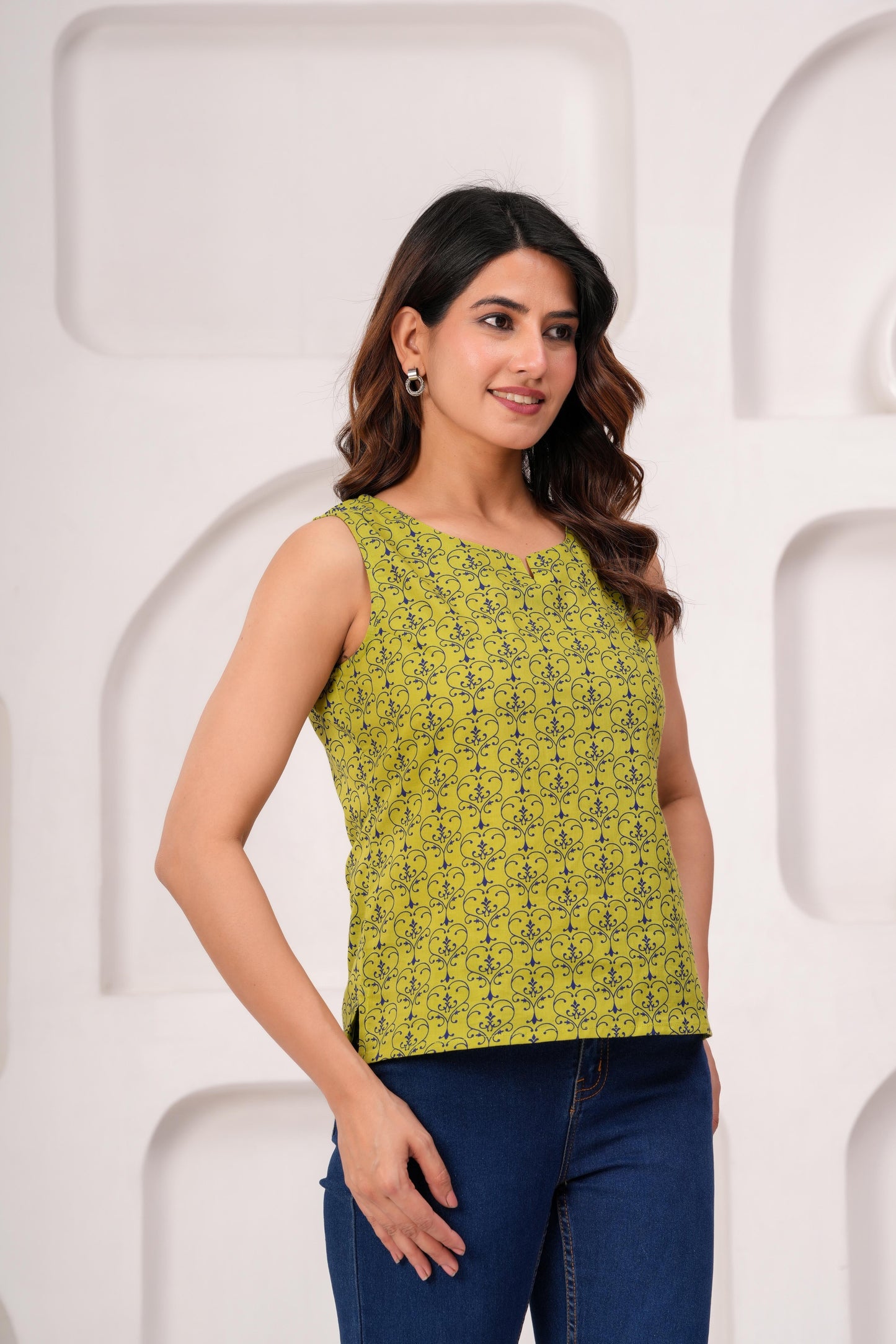 Green Printed Straight Top