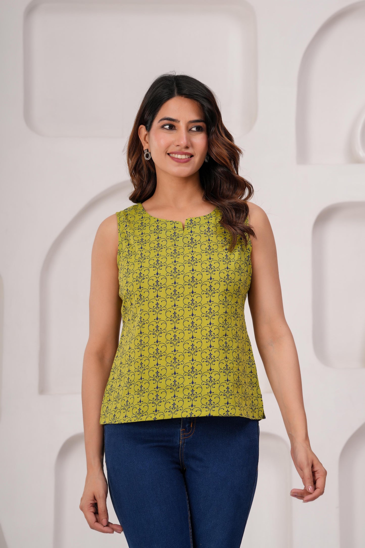Green Printed Straight Top