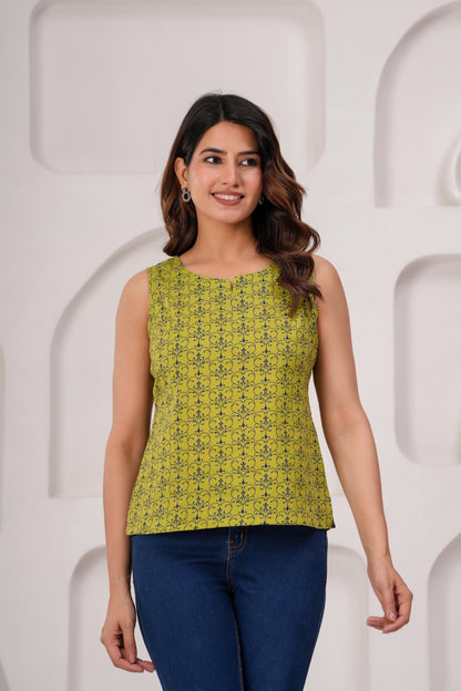 Green Printed Straight Top