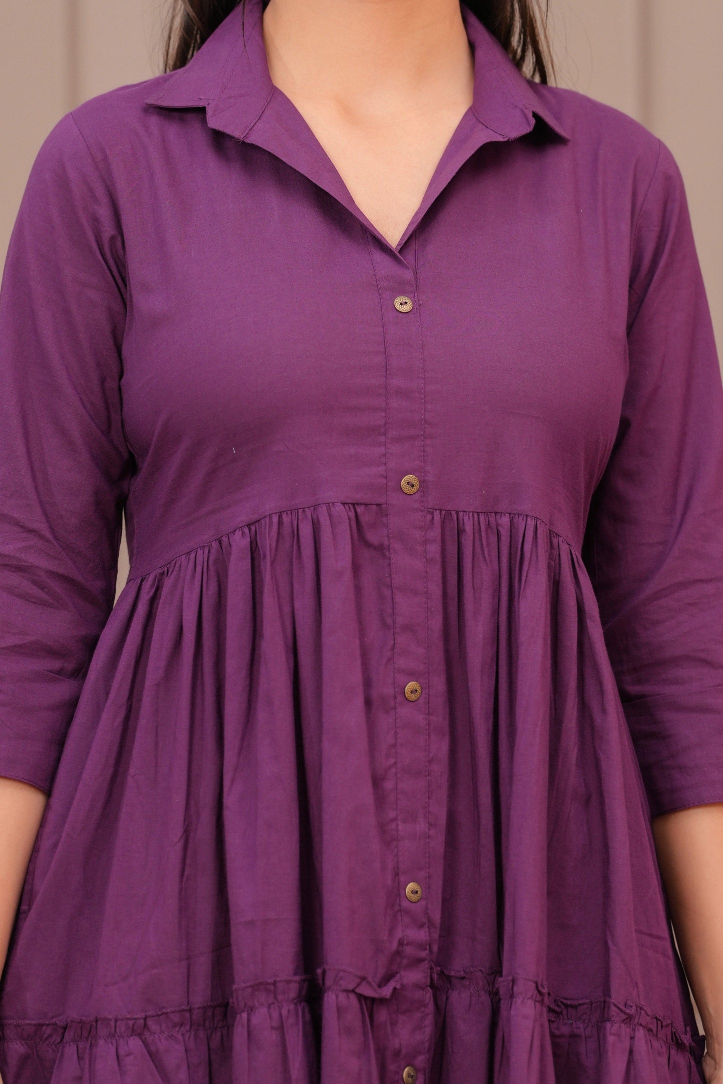 Purple Shirt Collar Casual Wear Dress