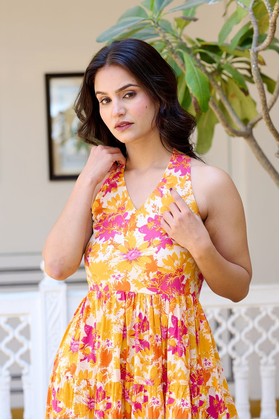 Floral Printed Pure Cotton Fit &amp; Flare Ethnic Dress