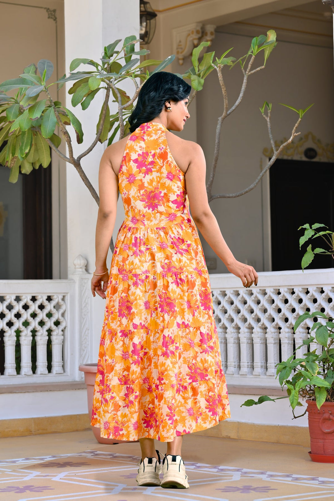 Floral Printed Pure Cotton Fit &amp; Flare Ethnic Dress