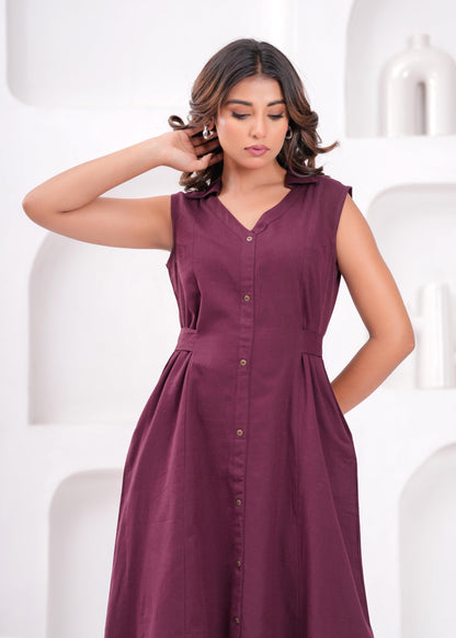 Solid Burgundy Notched Collar Dress