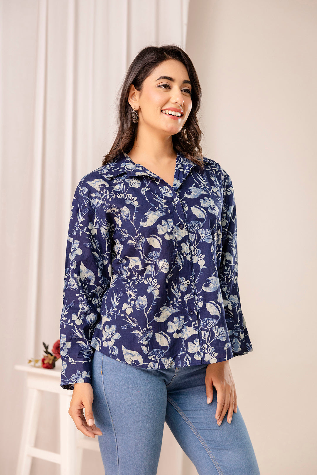 Blue Floral Printed Shirt