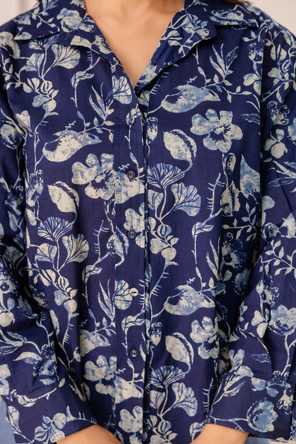 Blue Floral Printed Shirt