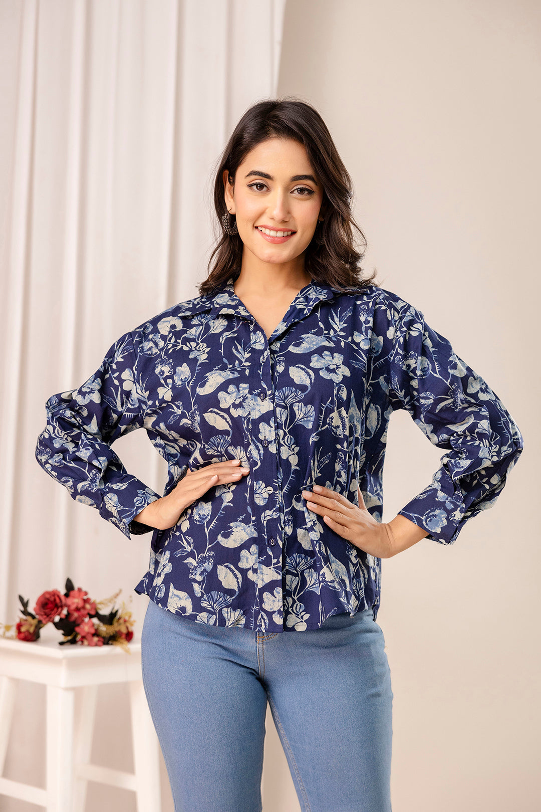 Blue Floral Printed Shirt