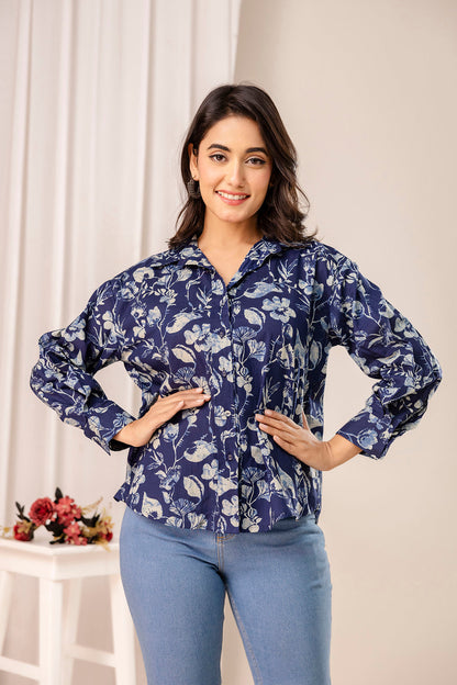 Blue Floral Printed Shirt