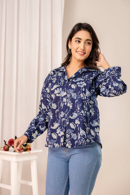 Blue Floral Printed Shirt