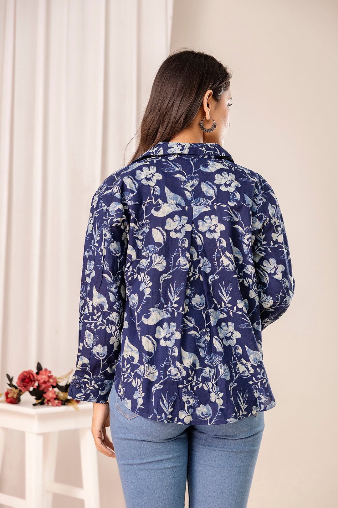 Blue Floral Printed Shirt