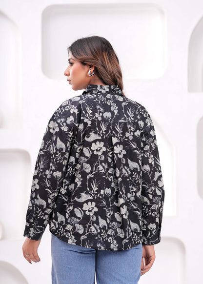 Black Printed Shirt Style Top