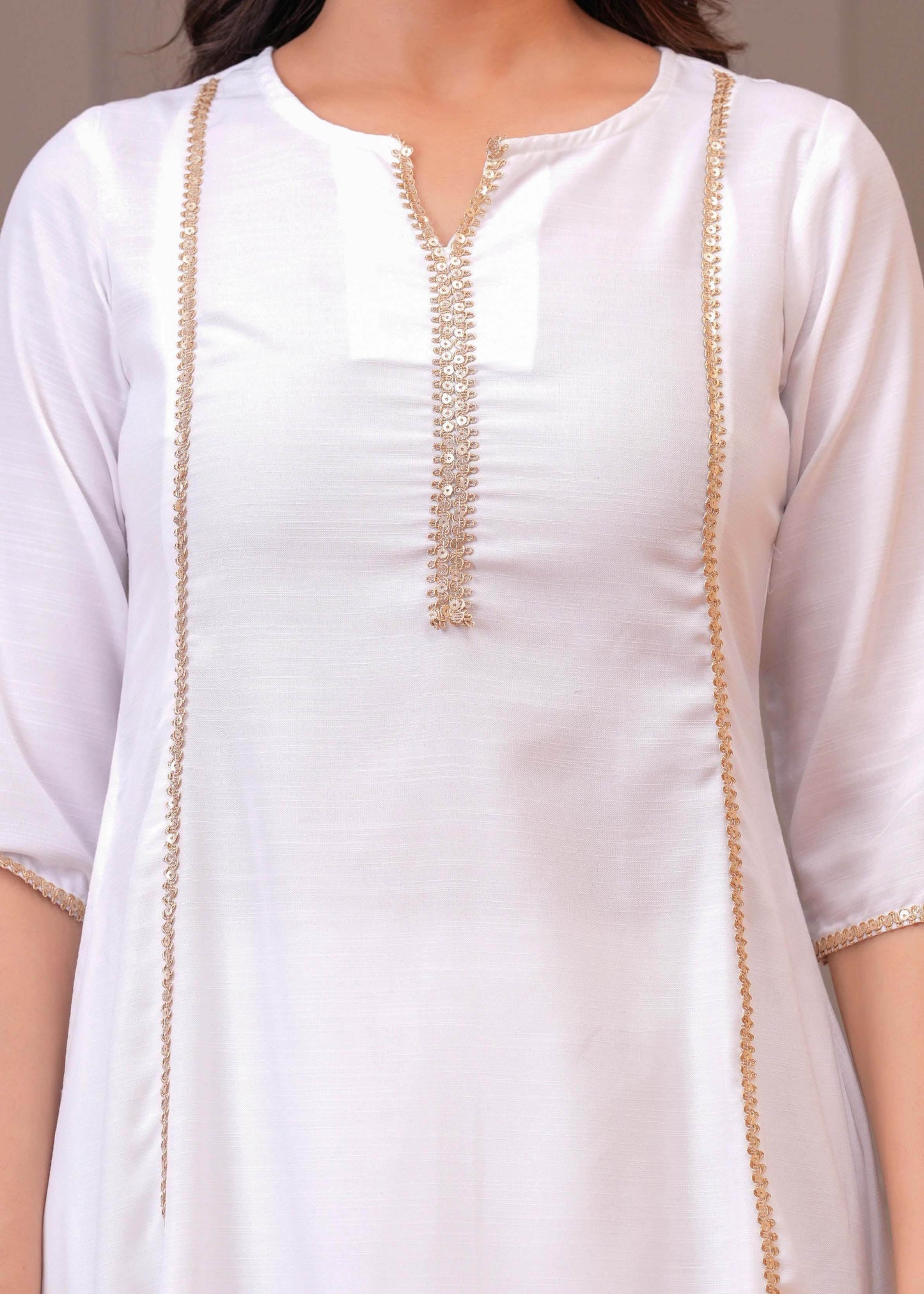 White Solid Kurta Set With Dupatta