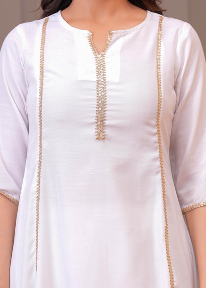 White Solid Kurta Set With Dupatta