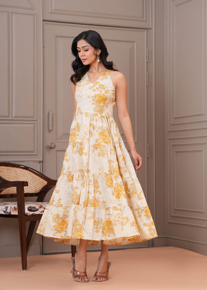 Printed Mustered Halter Neck Dress