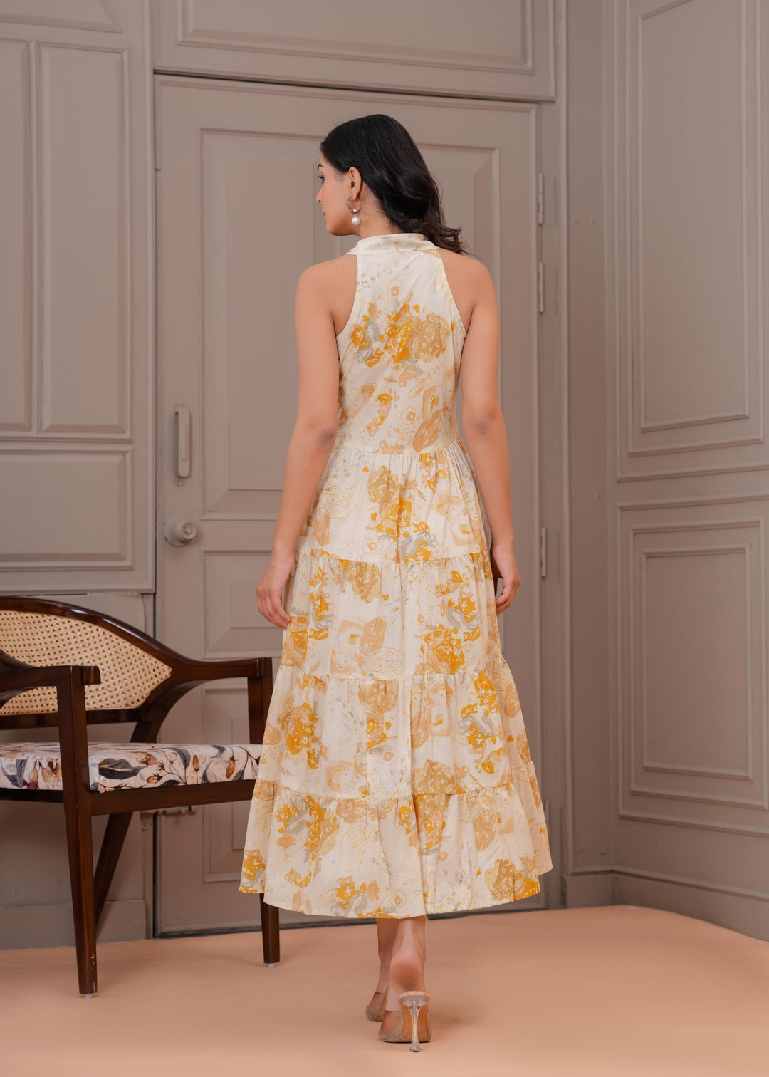 Printed Mustered Halter Neck Dress