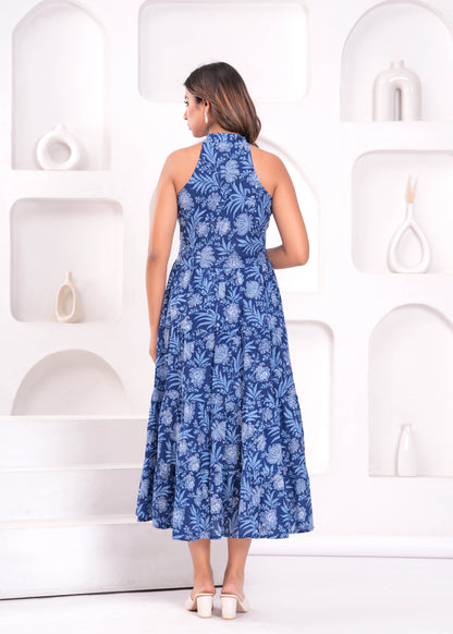 Blue Floral Printed Maxi Dress