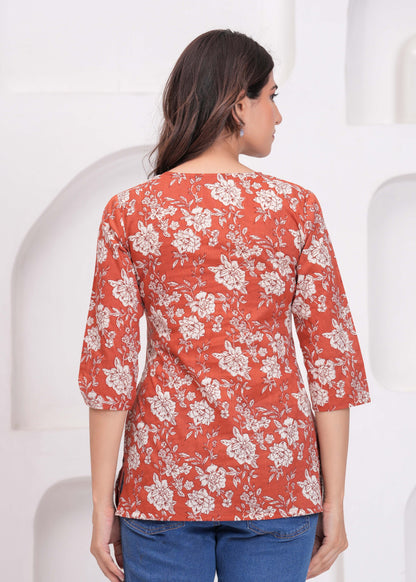Rust Floral Printed Tunic