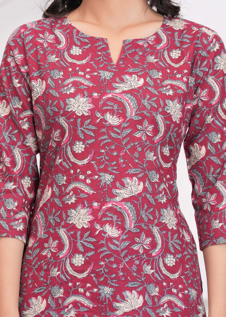 Maroon Floral Printed Straight Tunic