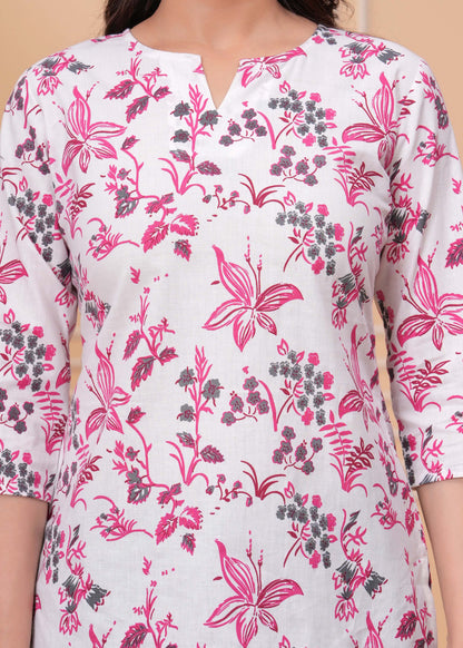 Pink Floral Printed Straight Tunic