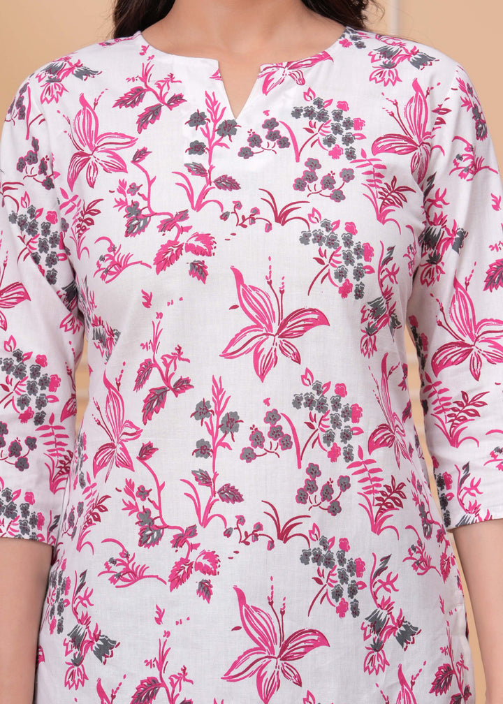 Pink Floral Printed Straight Tunic