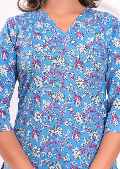 Blue Printed Kurta Set With Dupatta