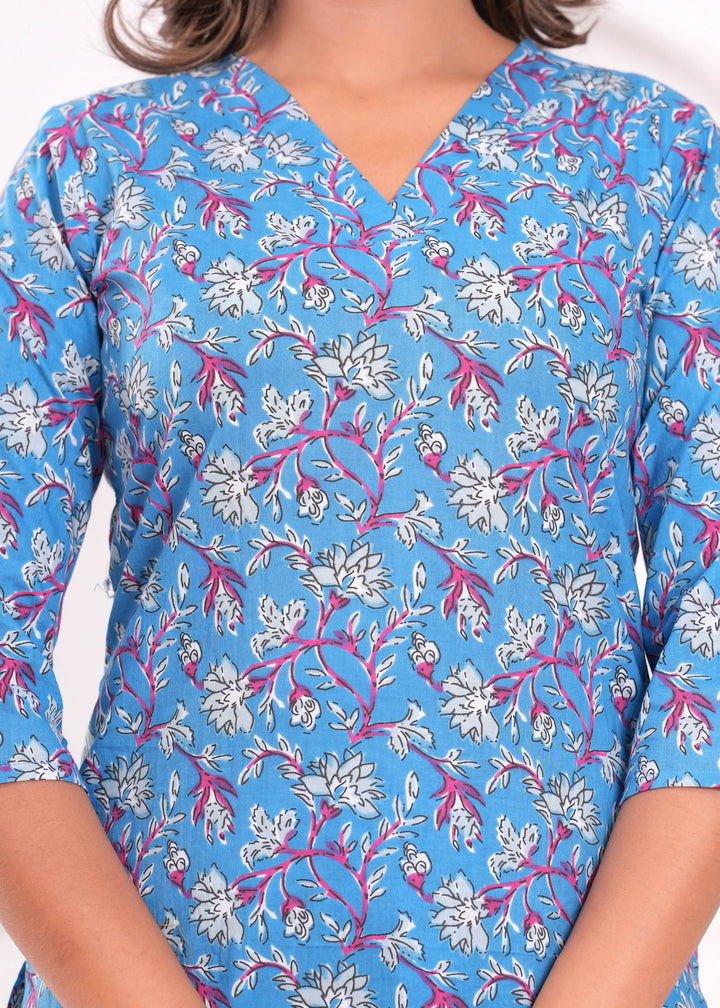 Blue Printed Kurta Set With Dupatta
