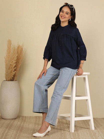 Navy Blue Solid Top