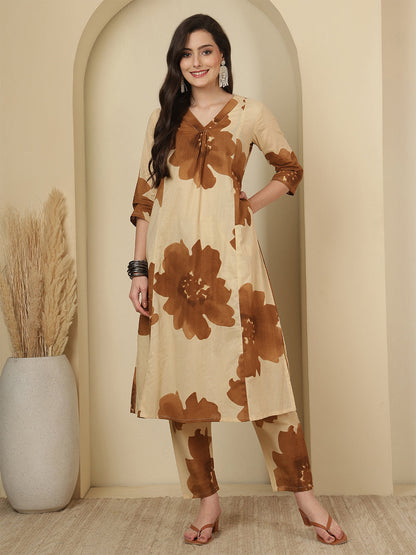 Beige Floral Printed Co-Ord Set