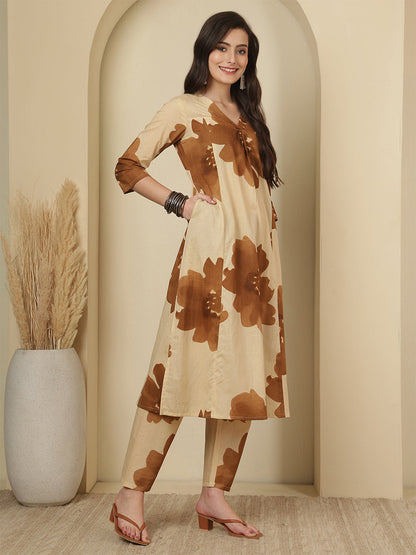 Beige Floral Printed Co-Ord Set