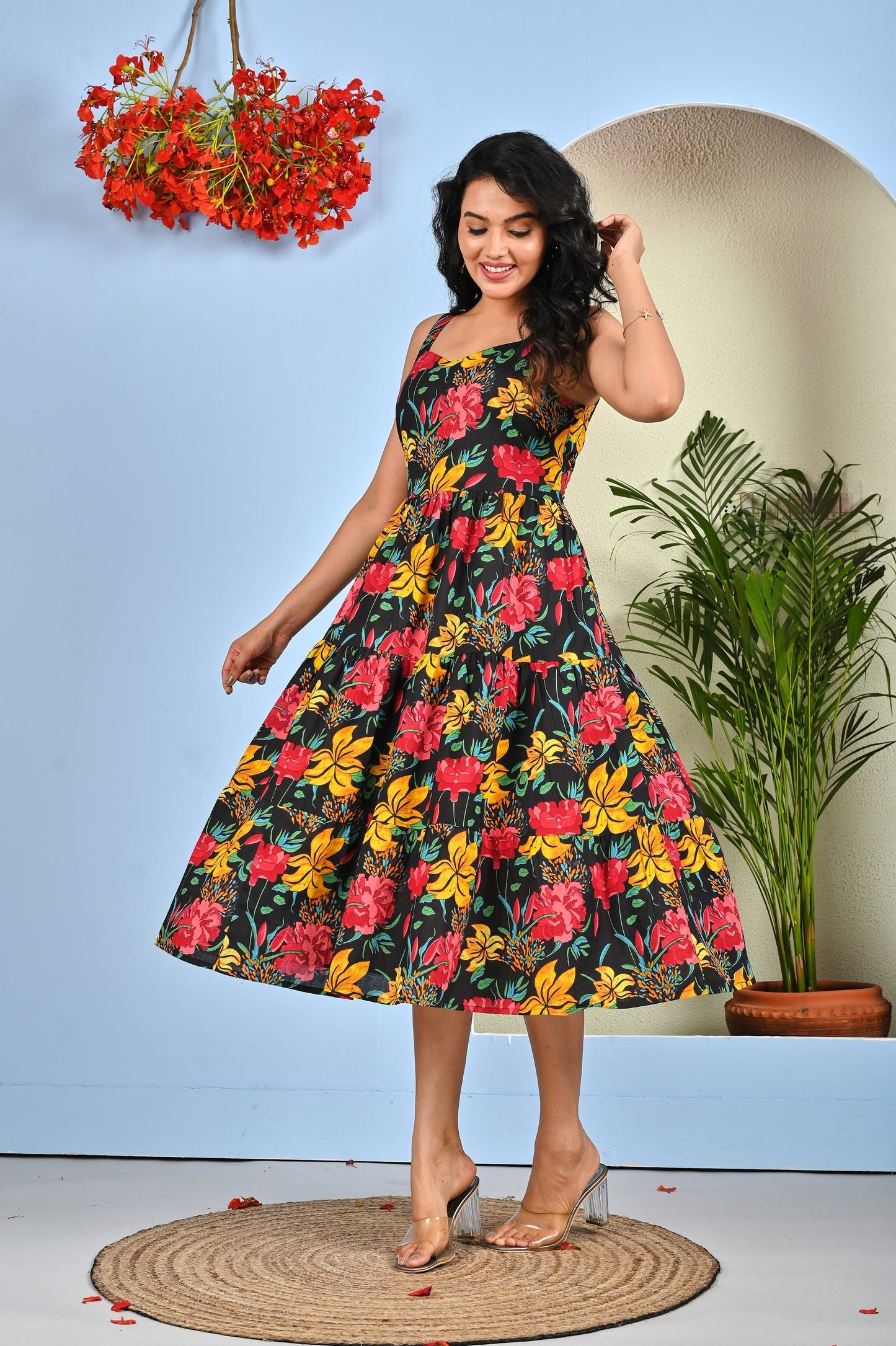 Black Floral Printed Dress