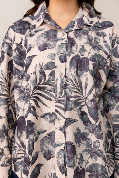 Beige Floral Printed Shirt