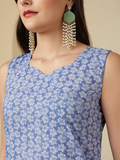 Blue Printed Kurta Set with Dupatta