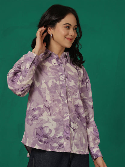 Purple Floral Printed Shirt