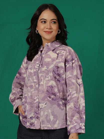 Purple Floral Printed Shirt