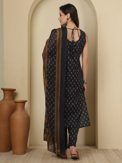 Blue Printed Kurta Set with Dupatta