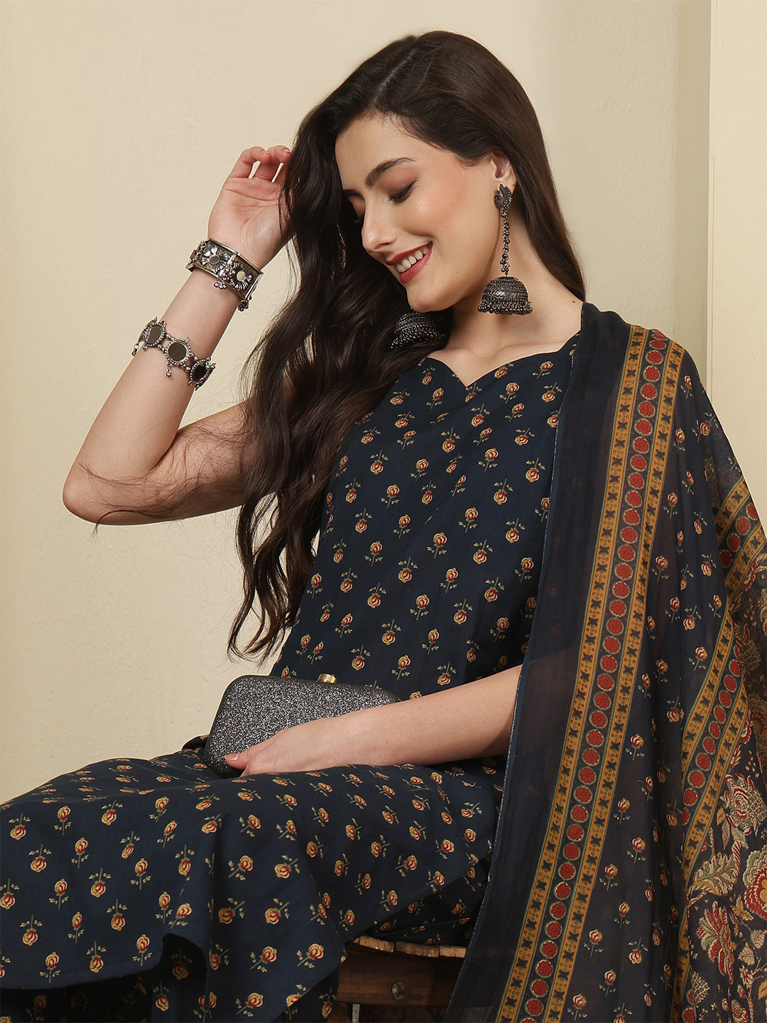Blue Printed Kurta Set with Dupatta