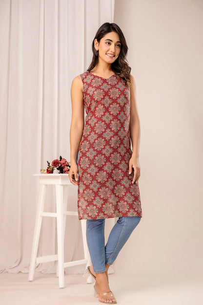 Maroon Printed Kurta