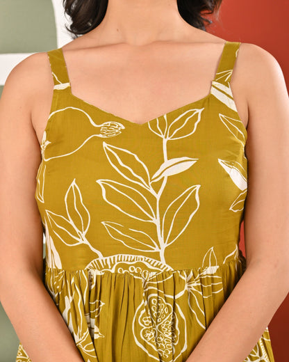 Olive Tropical Printed Dress