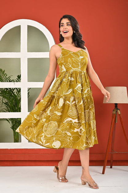 Olive Tropical Printed Dress