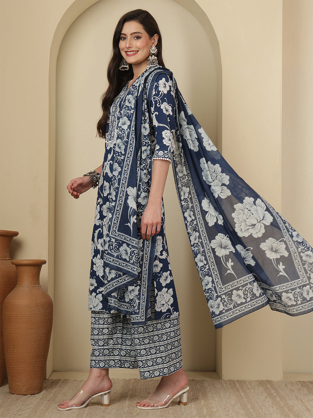 Blue Printed Kurta Set with Dupatta