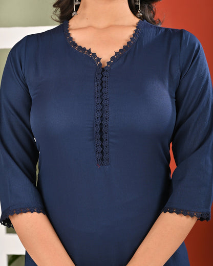 Blue Solid Kurta Set with Dupatta
