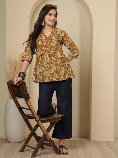 Mustard Floral Printed Top