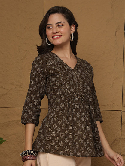 Brown Printed Top